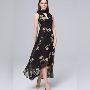 White House Black Market Asymmetrical Black and Cream Maxi Dress